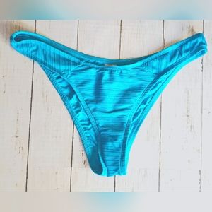NEW BCBG Ribbed Texture Turquoise/Blue Cheeky Swim Bikini Bottoms Swimsuit
